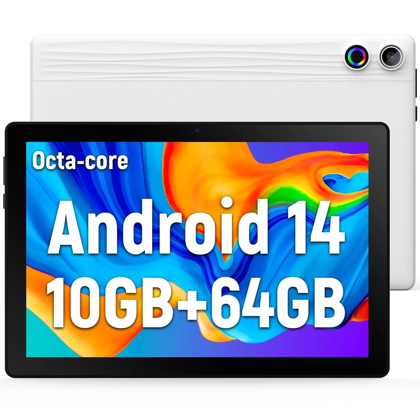 BESTSKI 10.1 Inch Android 14 Tablet, Octa-core 10GB RAM 64GB ROM(Expand to 1TB), 5MP+8MP Dual Cameras, Face ID, WiFi 6,Black