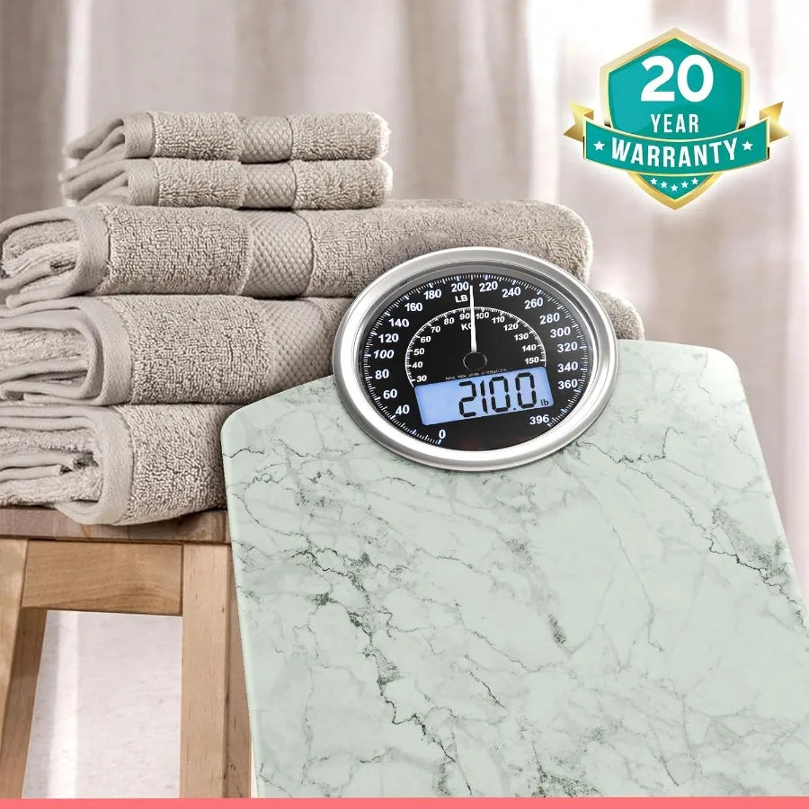 Hybrid 2in1 Analog Digital Weighing Scale for Body Weight up to 400lbs Thick Tempered Glass Extra Large Display Easy to Read Di