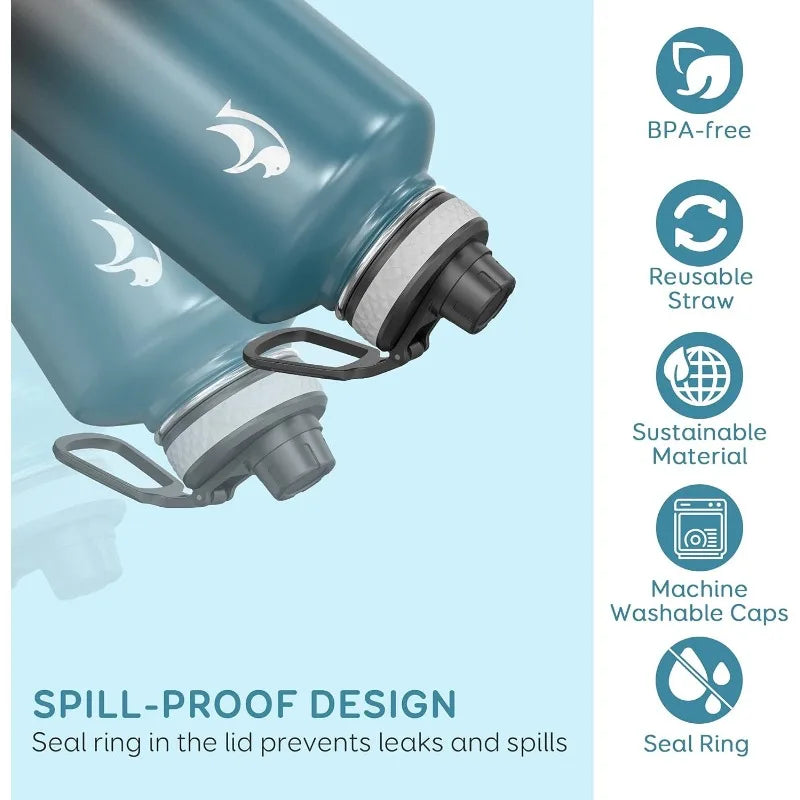 Water Bottle 87 oz with Straw, 2/3 Gallon Insulated Stainless Steel Large 3 Lids Big Water Jug for Sports or Office, N