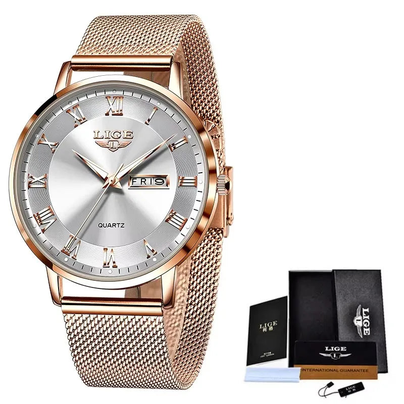 LIGE Luxury Ladies Watch Women Waterproof Rose Gold Steel Strap Women Wristwatch Top Brand Bracelet Clocks Relogio Feminino
