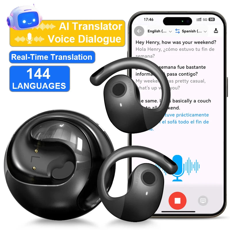GreatWall AI Real-Time Translation Wireless Bluetooth Earphones Supporting Over 100 Voice Languages Translation Headphones