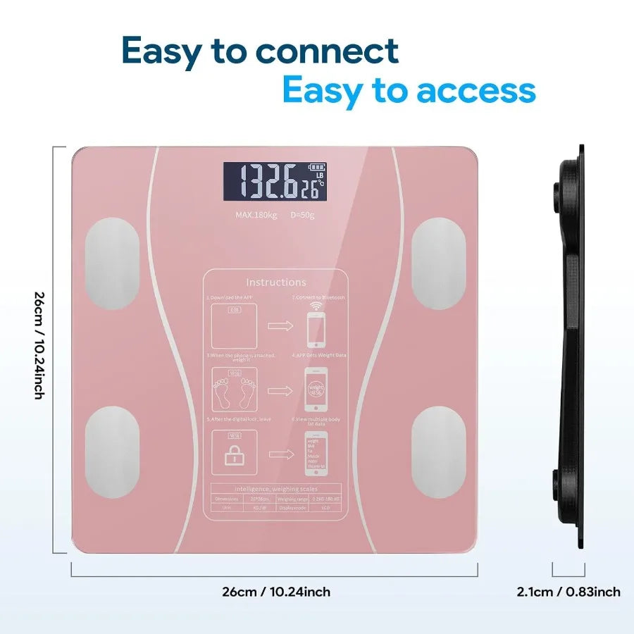 Bluetooth Smart Scale with Health App Integration for Home Use Stylish LED Display Body Fat Scale with AppSynced Tracking for W
