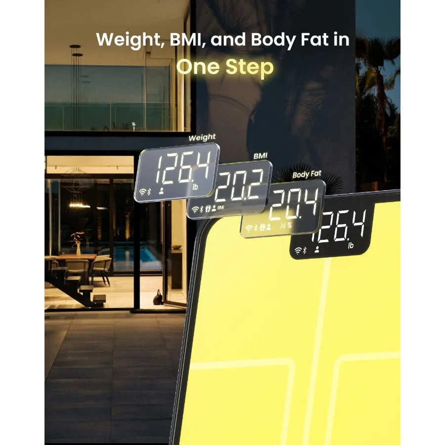 Smart Scale for Body Weight BMI Body Fat Muscle Mass Bluetooth WiFi Rechargeable Scale with RGB Lighting Color Changing Feature