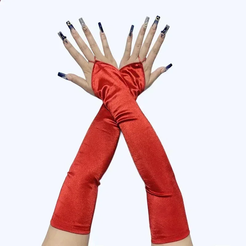 1920s Masquerade long style hook fingerless satin gloves bride wedding dress sun protection photography glove accessories