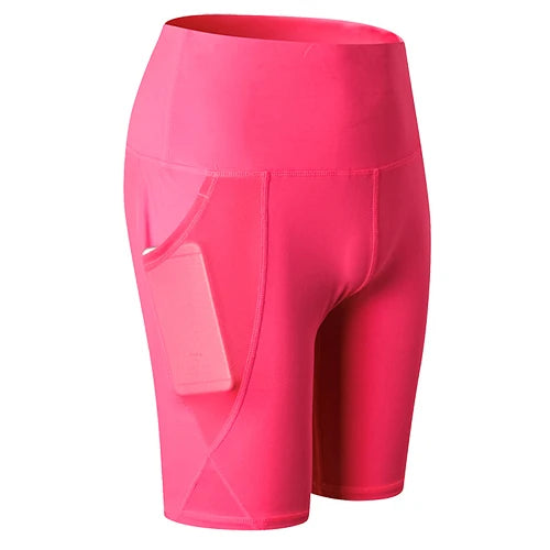 Gym Shorts Women High Waist Compression Quick Dry Yoga Shorts femme Fitness Running Push Up Shorts Pockets Design