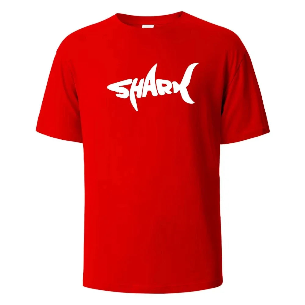 Letter Shark Print T Cotton Summer Men's and Women's Plus Size Casual Tops Streetwear Y2K Fashion Trend