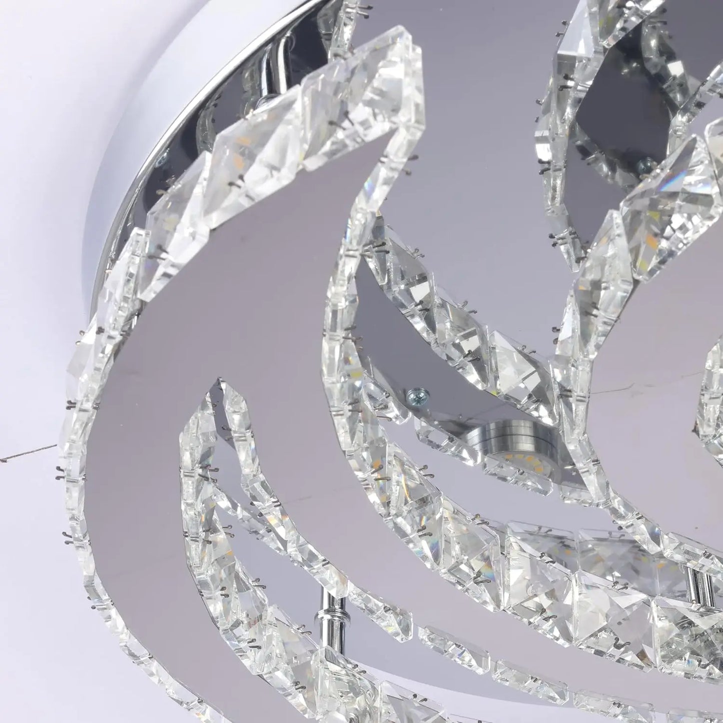 CXGLEAMING 15.7" Modern LED Ceiling Light Flush Mount Crystal Chandelier Light Fixture Round Moon Shape Modern Chandeliers for L