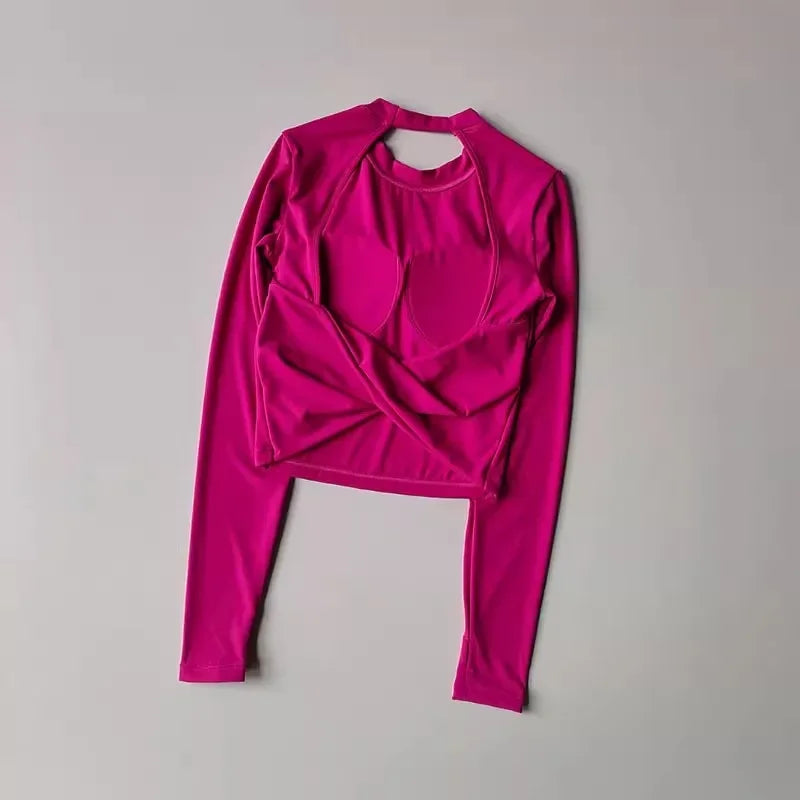 Women's Sexy Beauty Back Sport Shirt Fitness Crop Top Sports Yoga Shirt Long Sleeve Pilates Sportswear Workout Training Gym Tops