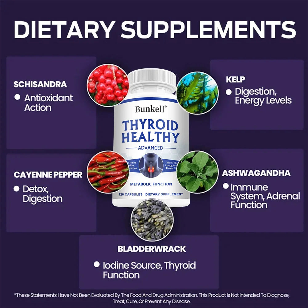 Bunkell Thyroid Support Capsules - Helps with Energy, Focus & Clarity, Boosts Metabolism, Energy Levels & Thyroid Health