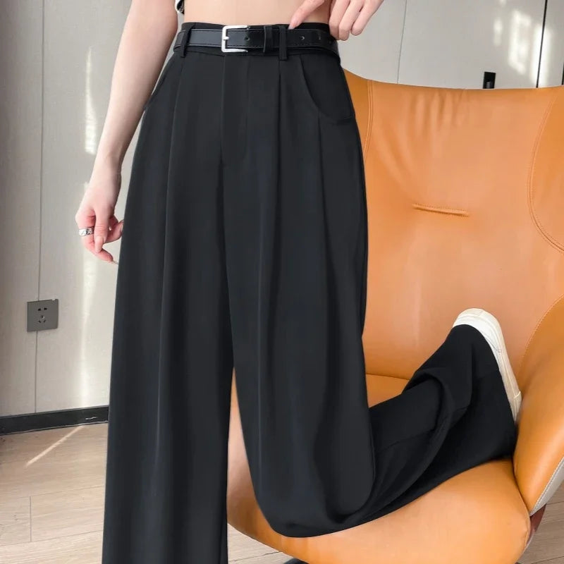2025 New Spring Summer Casual Loose Women's Wide Leg Full Length Pants High Waist Solid Female Elegant Straight Trousers