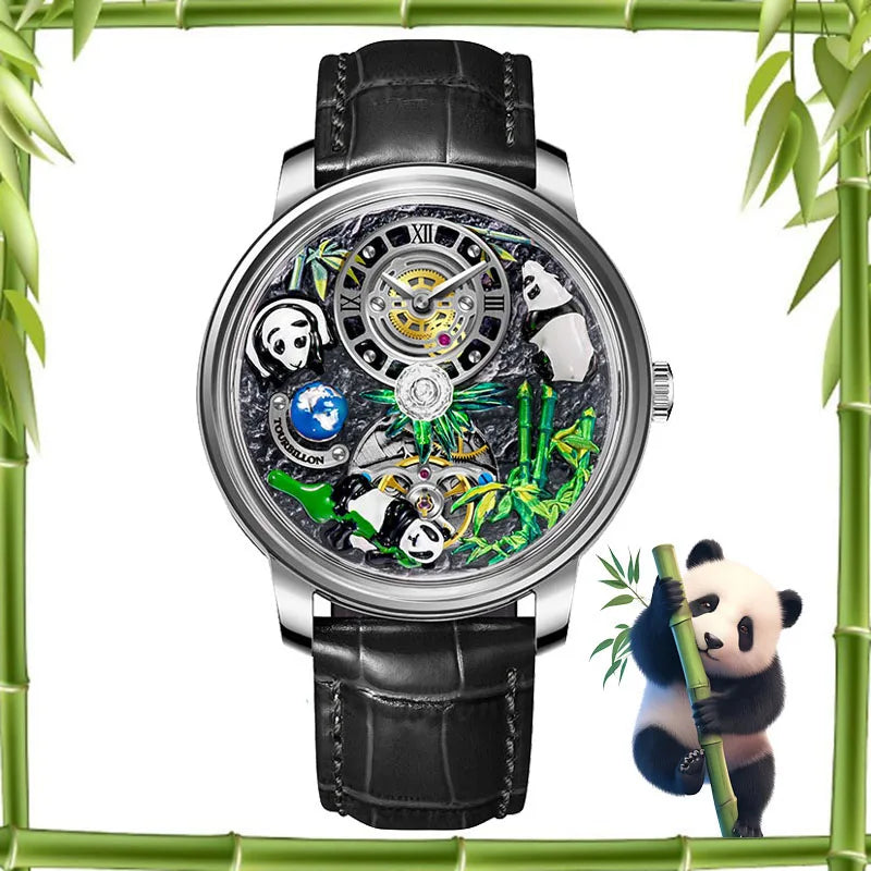 PINDU Original Top Brand Luxury Mechanical Watches Panda Paradise Watch Men Stainless Steel Waterproof Men Wristwatch