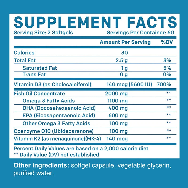 Omega 3 Fish Oil Capsules Triple Strength 2100 Mg EPA & DHA High Antioxidant Brain Heart Health, Helps Immune Cognitive Function