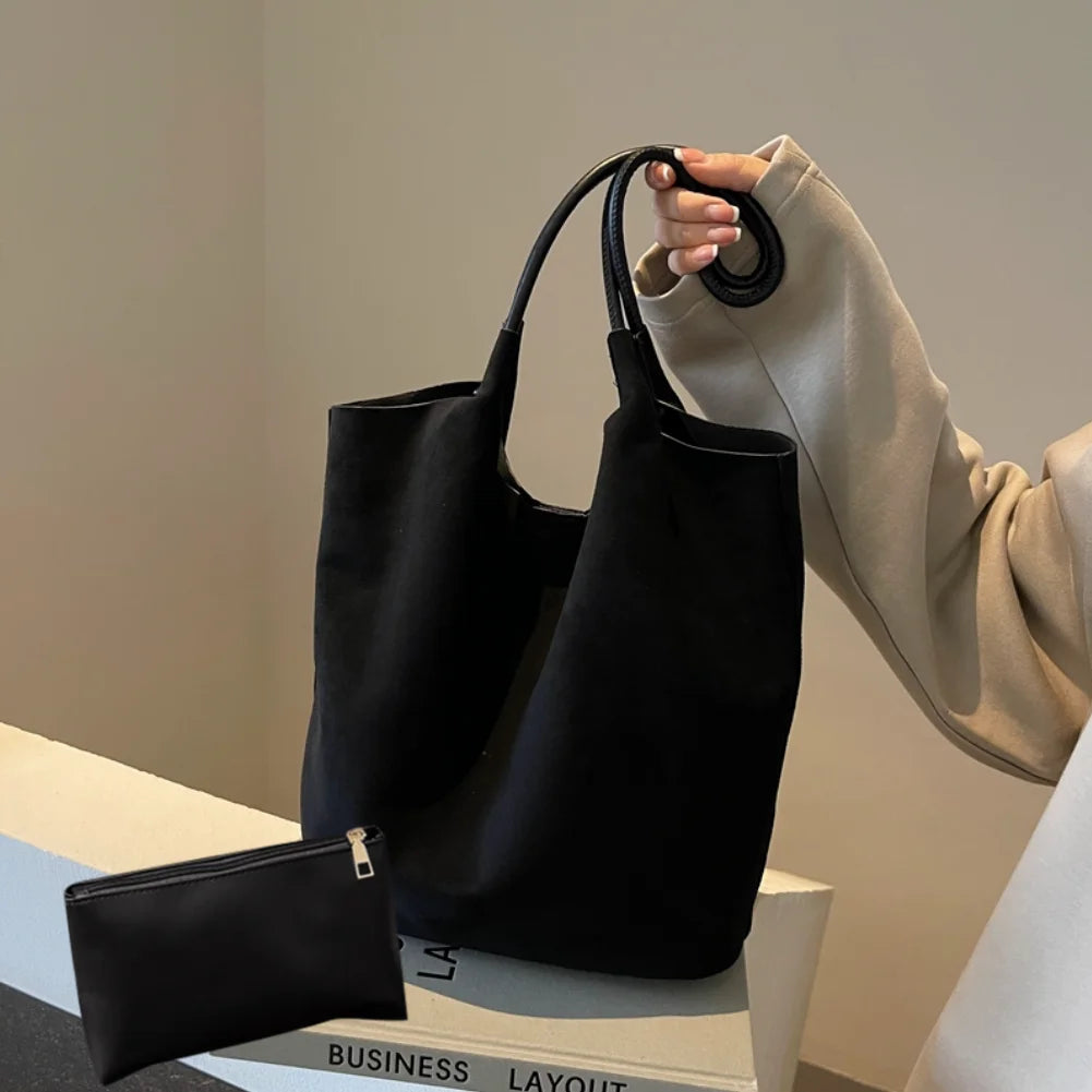 Tote Bag Faux Suede Slouchy Shoulder Bag for Women Solid Handbag Retro Handbag Woman Fashion Commuter Shopping Bag