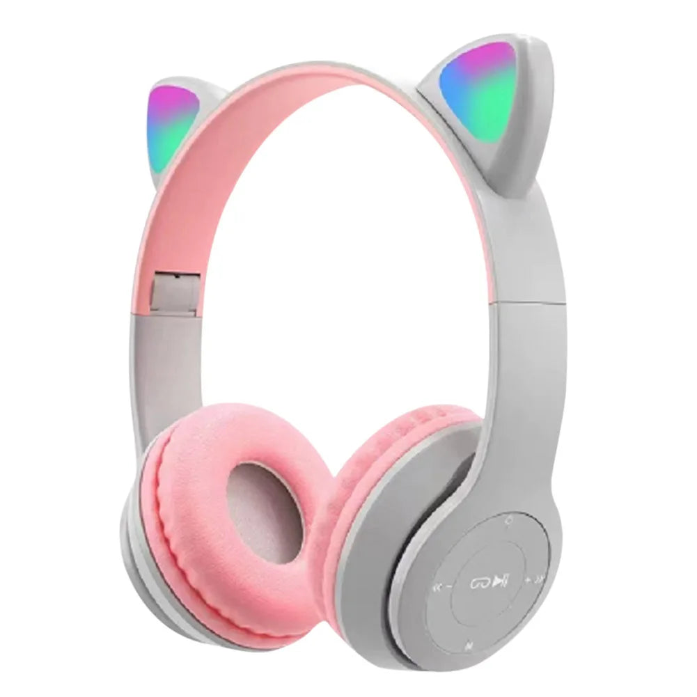 Wireless Headphones Cat Ear Gaming Headset Glow Light Bluetooth-Compatible Helmets Stereo Bass Sports Headphones for PC Phone