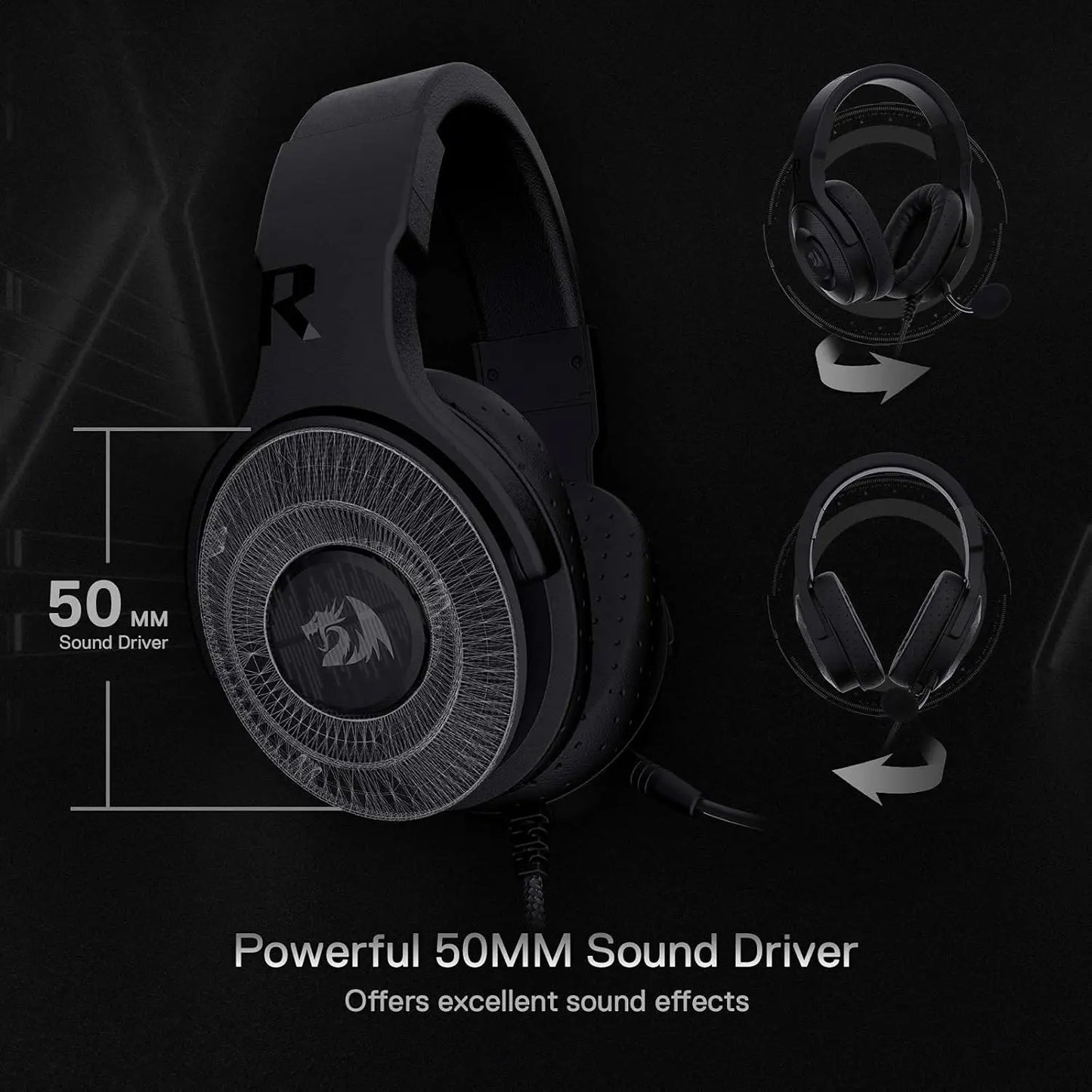 Redragon H350 RGB Wired Dynamic RGB Backlight Dynamic RGB Backlight Gaming Headset 50MM Drivers Over-Ear Headphones