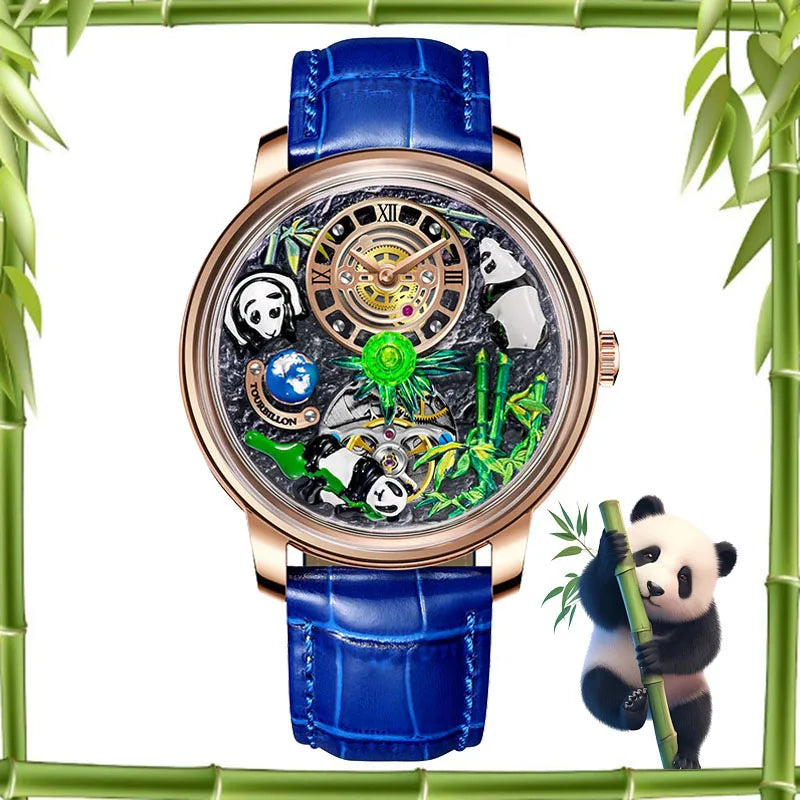 PINDU Original Top Brand Luxury Mechanical Watches Panda Paradise Watch Men Stainless Steel Waterproof Men Wristwatch