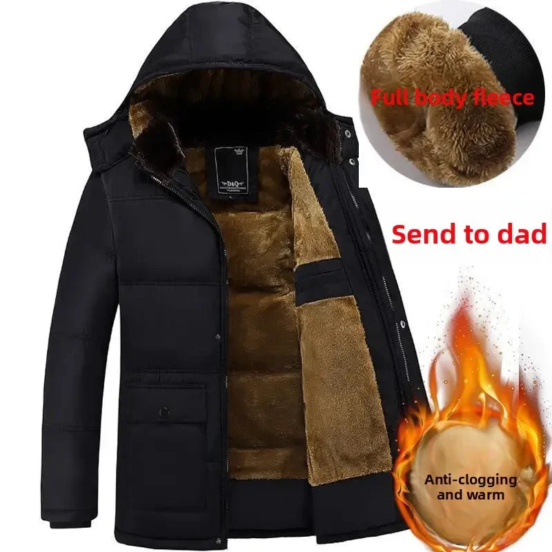 Thickened Fleece Winter Jacket for Middle-Aged And Elderly Men Warm Cotton Coat Dad Grandpa Cotton Clothes Elderly Men's Outerwe