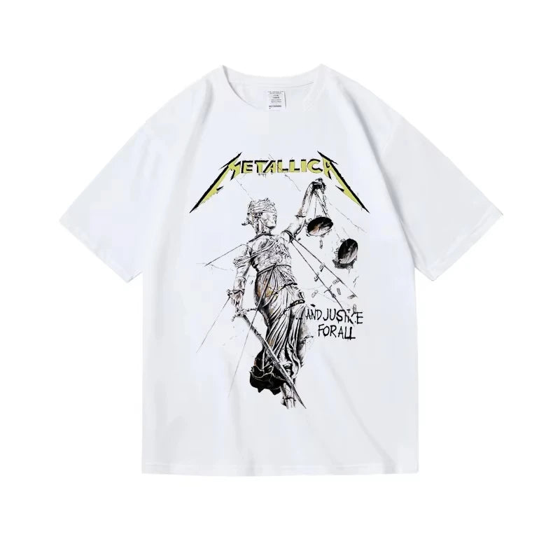 Summer European and American Rock and Metal Band T-shirt Tops Loose Men Oversized Cotton T Shirt Vintage Unisex Tee Clothing