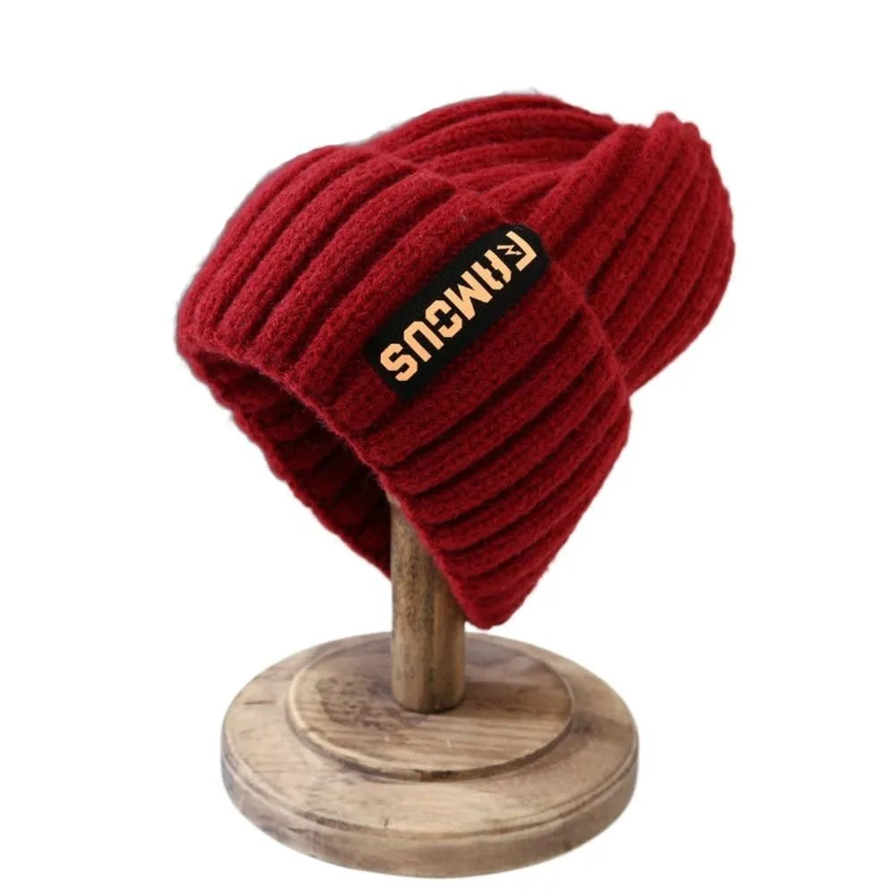 New Long Label Knit Beanie Solid Color Sun Protection Winter Hat Crochet Design Soft Warm Cap Winter Season