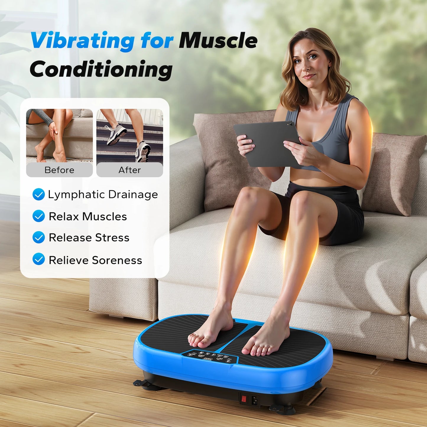 MERACH EMS Vibration Plate Exercise Machine for Lymphatic Drainage Relieve Pain Help Sleep Fat Burning&Weight Loss Exercise Fit