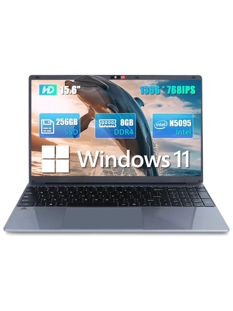 15.6" Laptop Computer Windows 11 Quad-Core Celeron N5095 Processors Laptops IPS Display 5000mAh 8GB DDR4 256GB High-Speed SSD