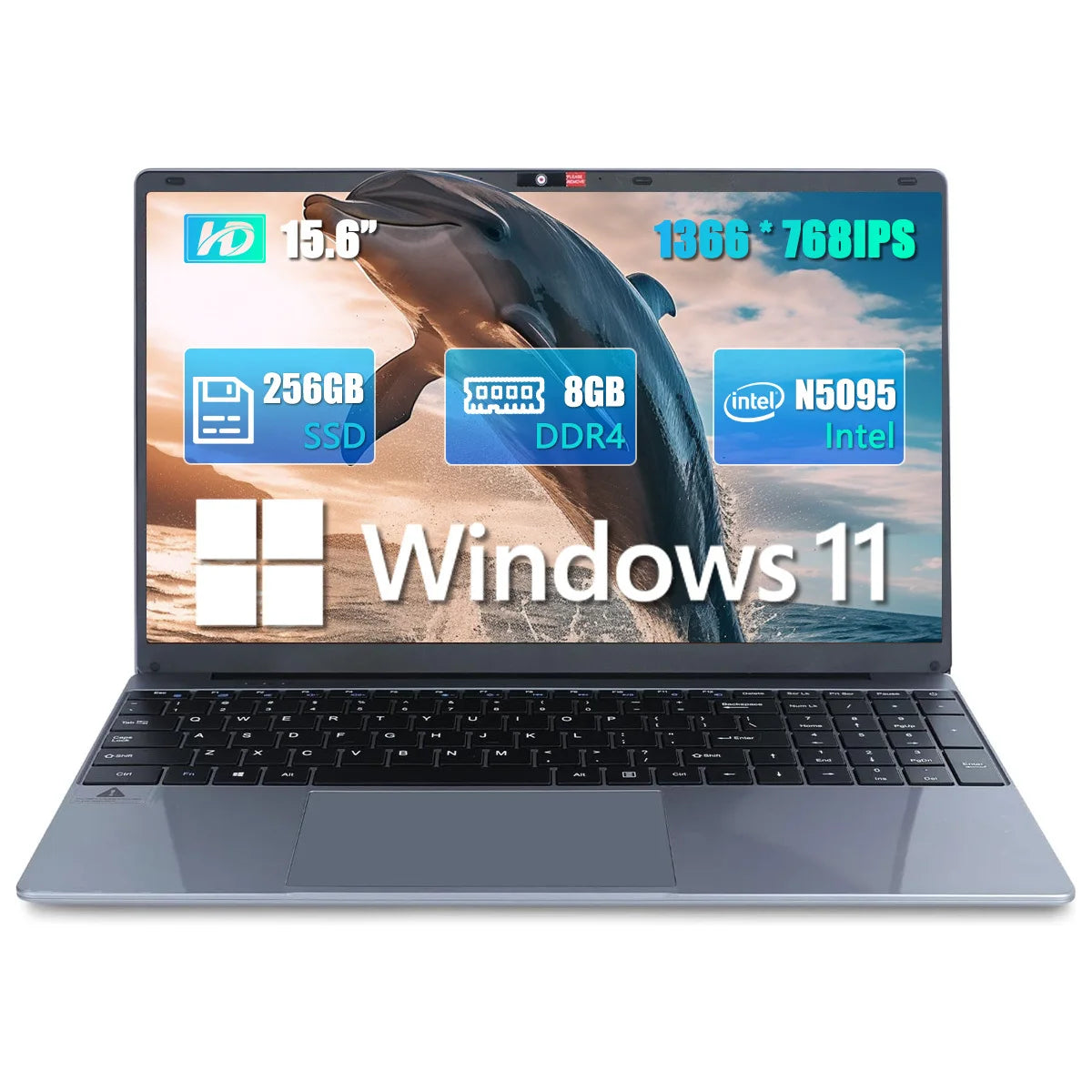 15.6" Laptop Computer Windows 11 Quad-Core Celeron N5095 Processors Laptops IPS Display 5000mAh 8GB DDR4 256GB High-Speed SSD