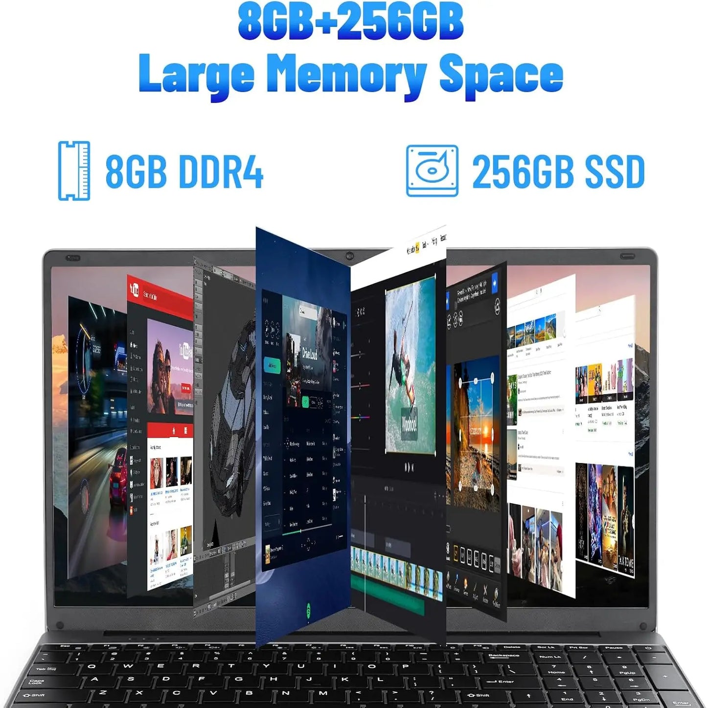 15.6" Laptop Computer Windows 11 Quad-Core Celeron N5095 Processors Laptops IPS Display 5000mAh 8GB DDR4 256GB High-Speed SSD