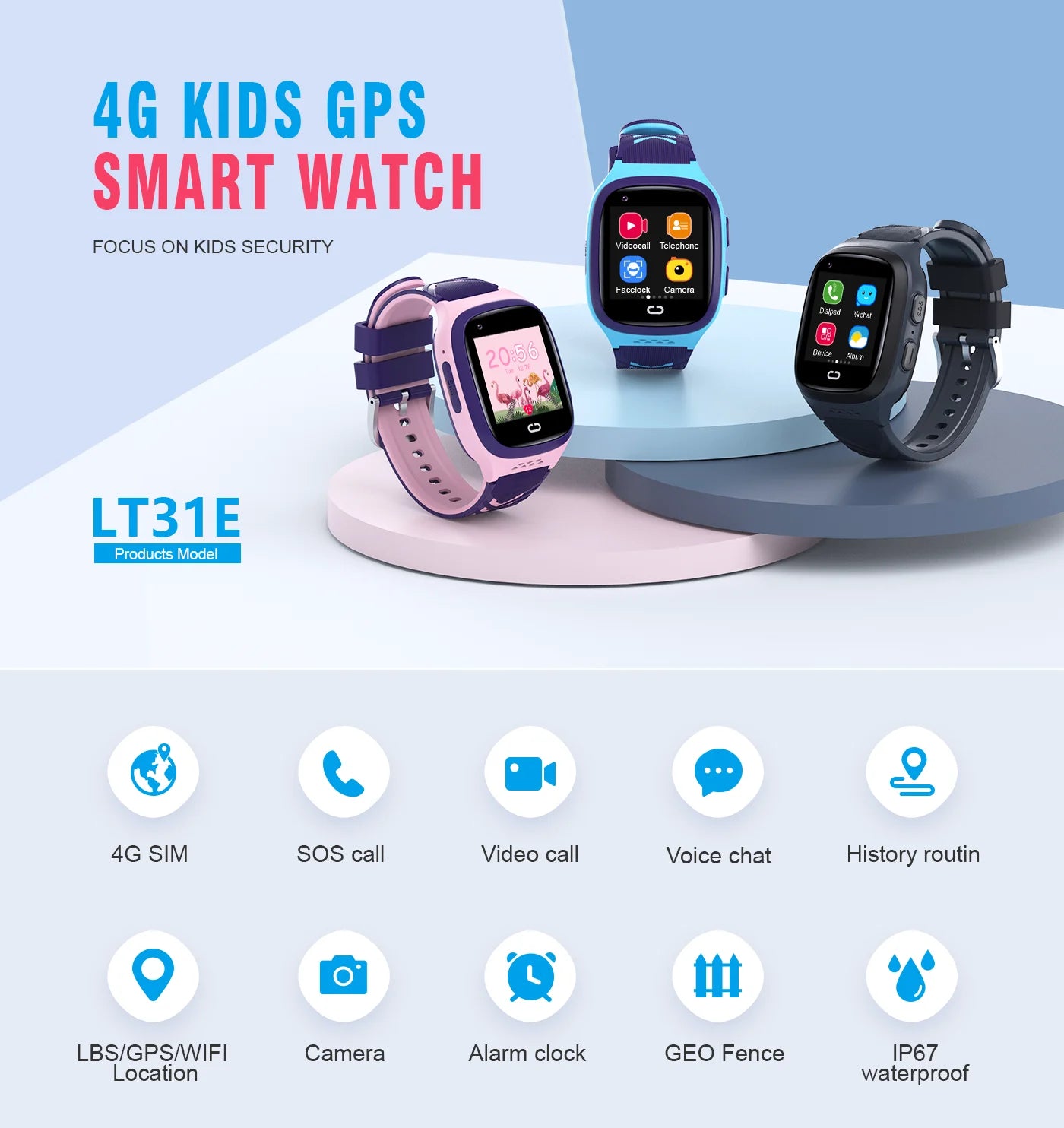 4G Smart Watch Kids GPS WIFI Video Call SOS Child Smartwatch Camera Monitor Tracker Location Phone Watch