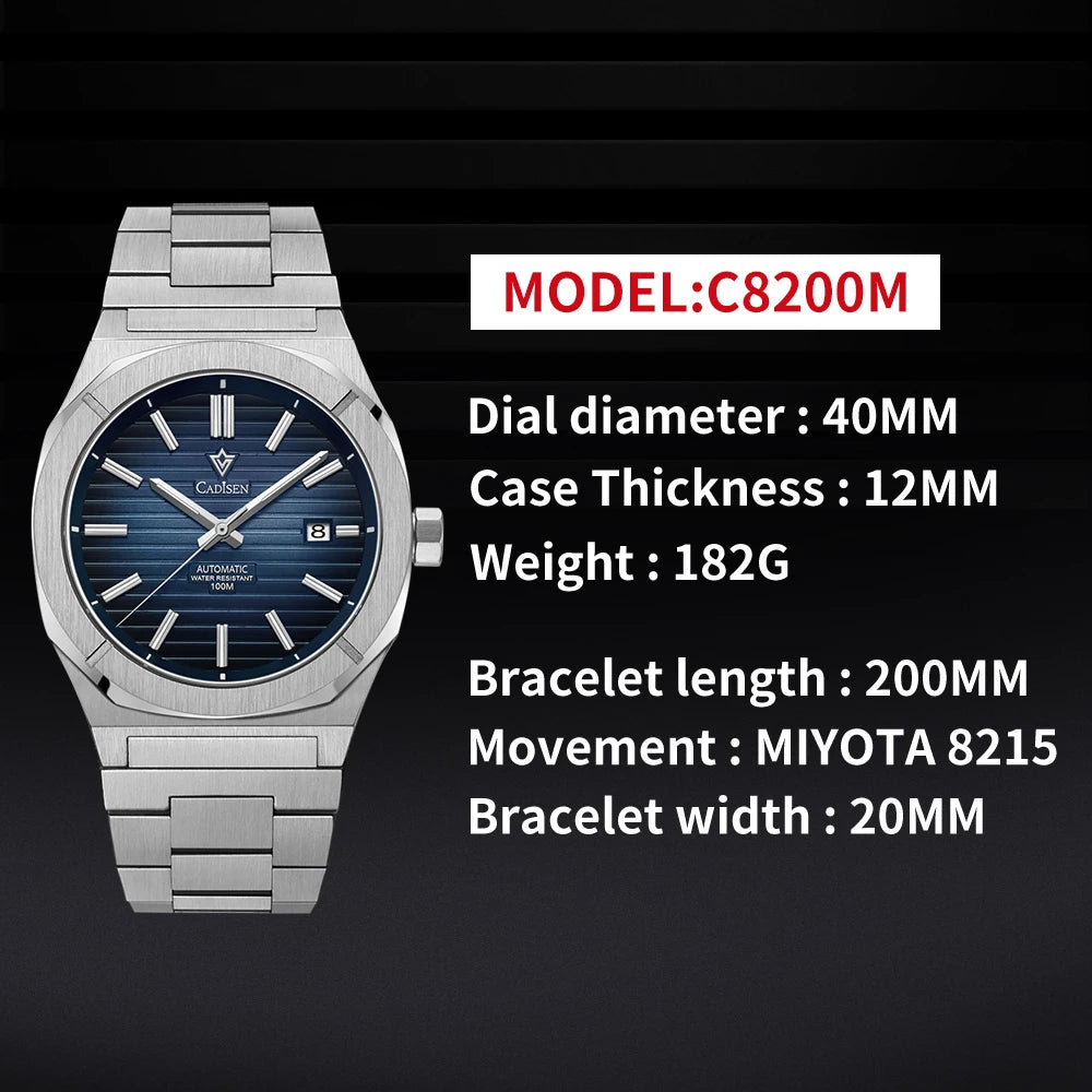 CADISEN Diver Watch Luxury Sapphire MIYOTA 8215 German Designer Men Automatic Mechanical Watches Waterproof Luminous Wristwatch