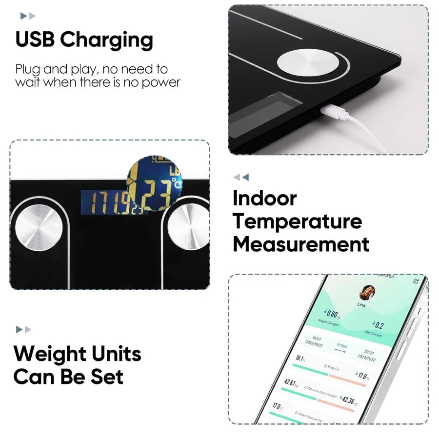 Digital Simple Scale with LED Display for Home Use: Practical Bathroom Scale with Body Fat Measurement and Smartphone App Conne