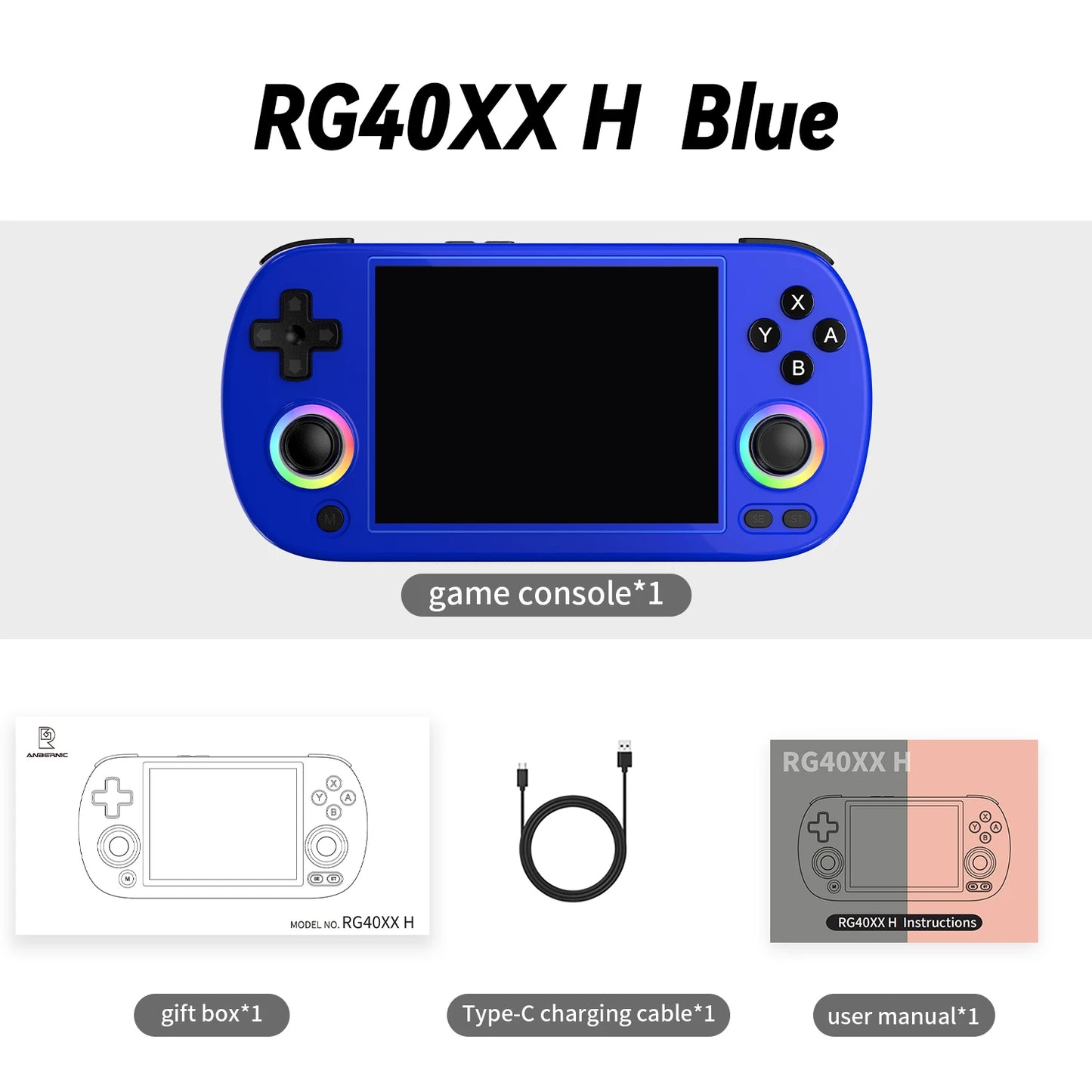 ANBERNIC RG40XX H Handheld Games Console 4.0" IPS Screen Linux 64-bit Multicolor LED Lights Retro Gaming Console Over 5000 Games