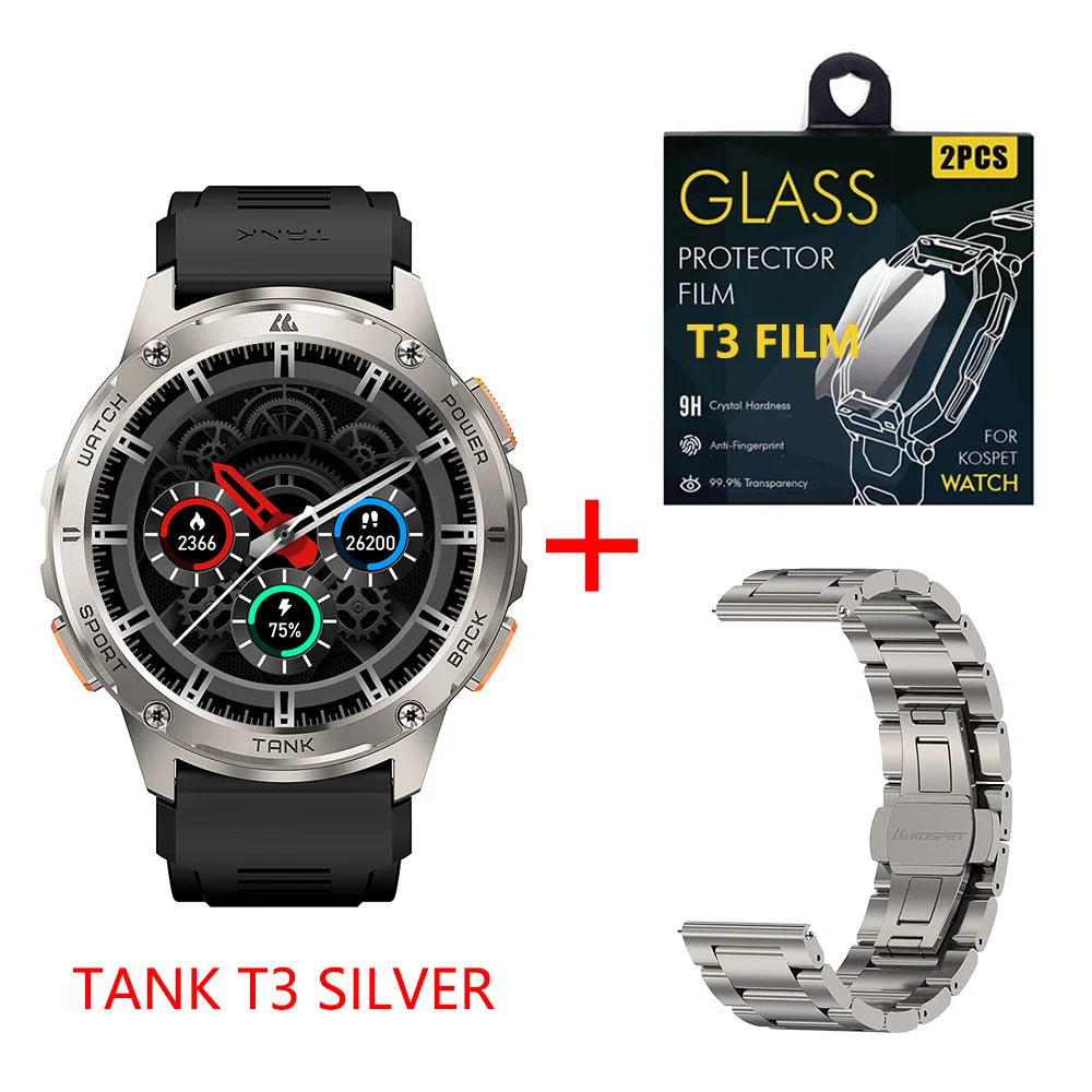 2024 KOSPET TANK T3 Smart Watch For Men 500mAh 60Days Battery IP69K 5ATM Waterproof AMOLED Bluetooth Call Military Men's Watches