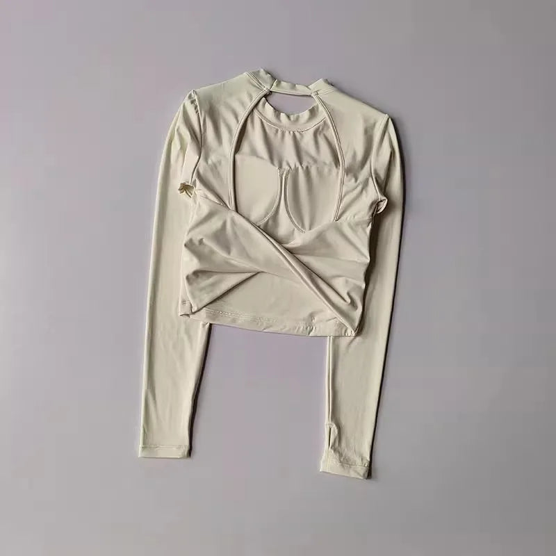 Women's Sexy Beauty Back Sport Shirt Fitness Crop Top Sports Yoga Shirt Long Sleeve Pilates Sportswear Workout Training Gym Tops