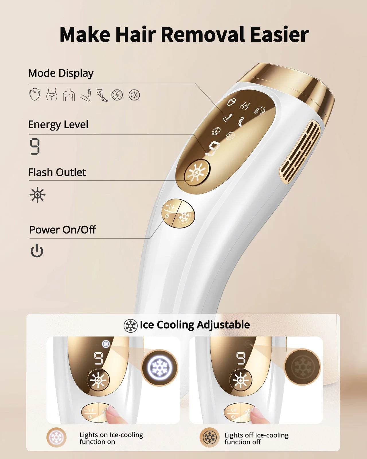Professional IPL Laser Hair Removal For Women and Men,Ice-Cooling Painless ElectricDepilator,  Body Bikinis Permanent Depilation