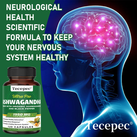 Organic Ashwagandha 1,950 mg - Super Relaxation, Calm Support, Natural Focus & Energy Support Supplement - 180 Capsules