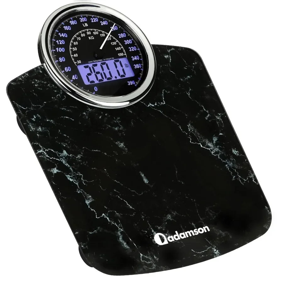 Hybrid 2in1 Analog Digital Weighing Scale for Body Weight up to 400lbs with Thick Tempered Glass Surface Extra Large Backlit Di