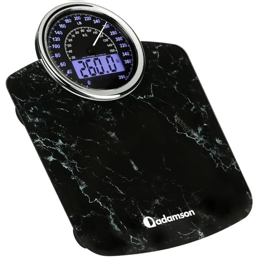 Hybrid 2in1 Analog Digital Weighing Scale for Body Weight up to 400lbs with Thick Tempered Glass Surface Extra Large Backlit Di