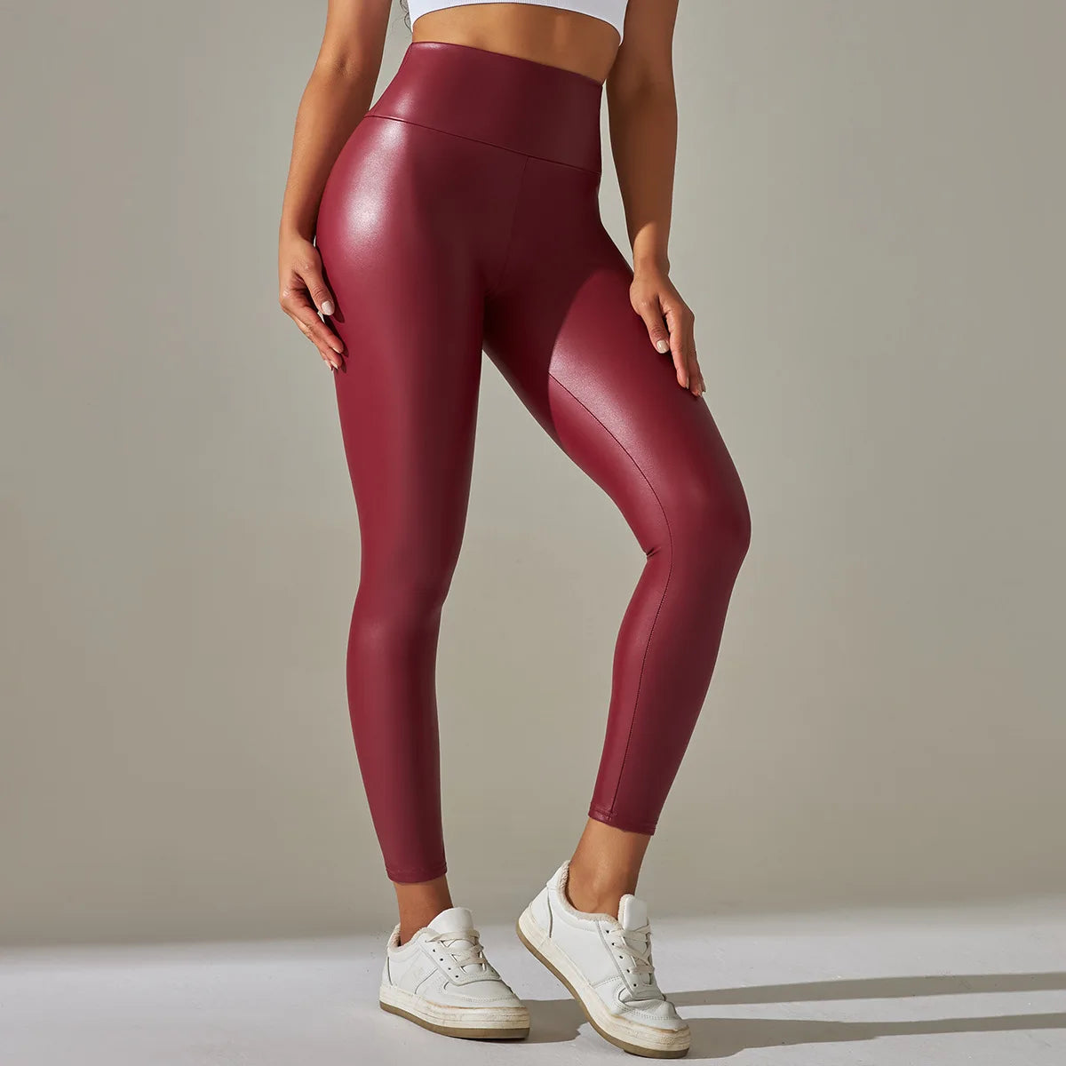 New PU Leather Pants for WOMEN'S Colorful High Waisted Tight Fitting Slimming and Yoga Leggings for External Wear