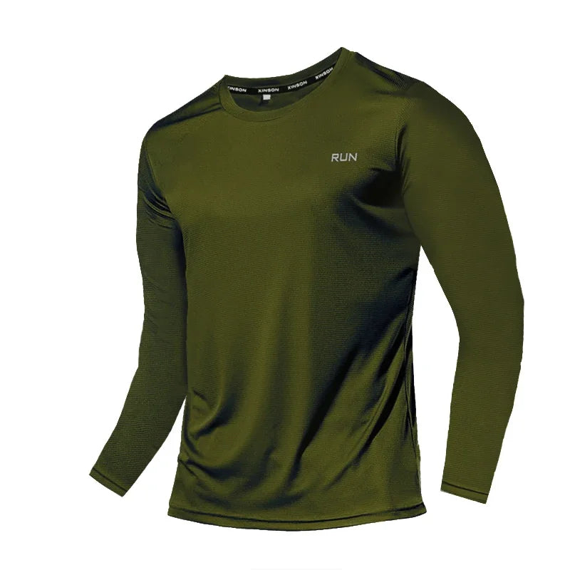 Ice Silk Long Sleeve T-Shirt Men Quick Dry Breathable Air Conditioning Outdoor Sun Protection Running Outer Wear