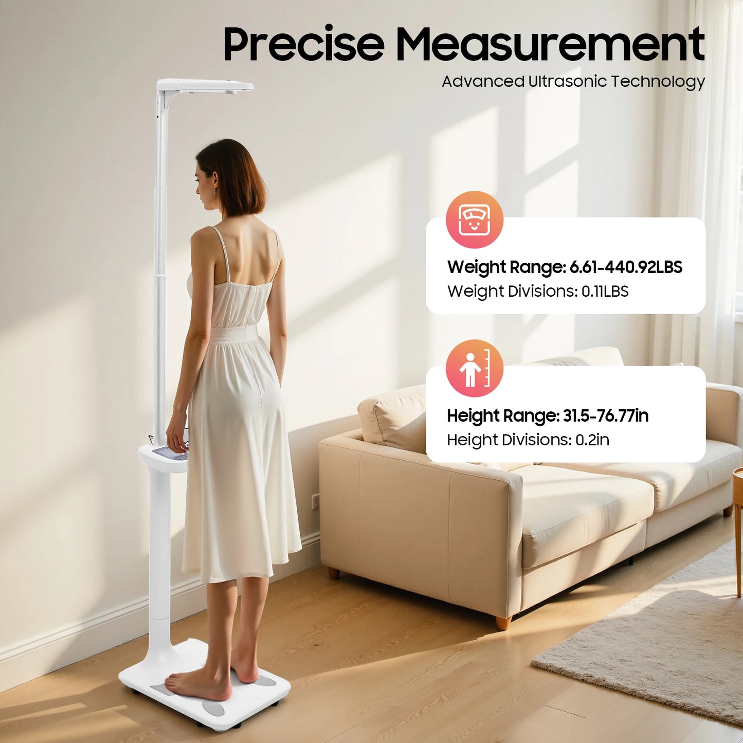 Ultrasonic Height and Body Fat Analyzer 440lb Capacity withLCD Digital Display forHome Clinic Professional Use Body  Measurement