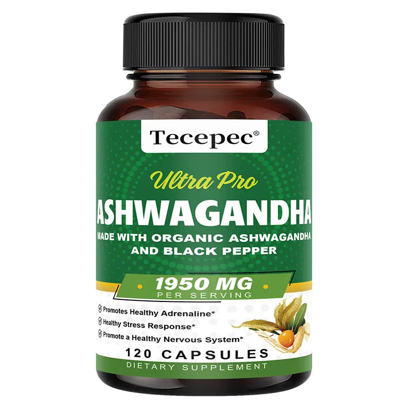 Organic Ashwagandha 1,950 mg - Super Relaxation, Calm Support, Natural Focus & Energy Support Supplement - 180 Capsules