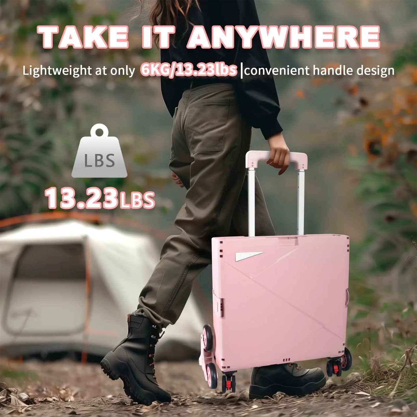 SELORSS Folding Shopping Cart Camping Trolley Vegetable Basket Trolley with Stair Climbing Wheels Large Capacity Utility Cart