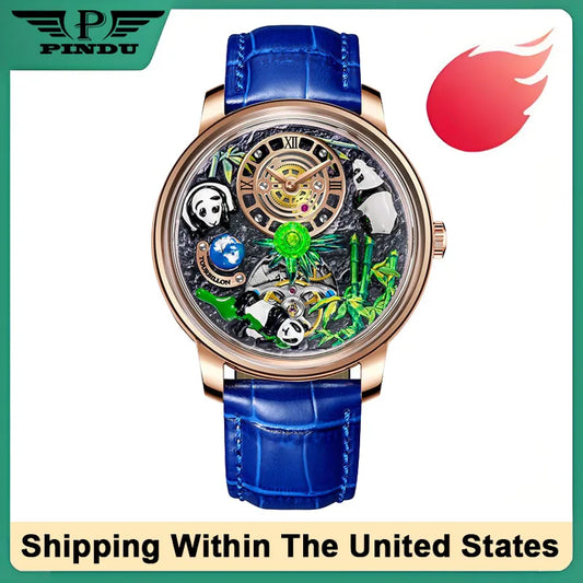 PINDU Original Top Brand Luxury Mechanical Watches Panda Paradise Watch Men Stainless Steel Waterproof Men Wristwatch
