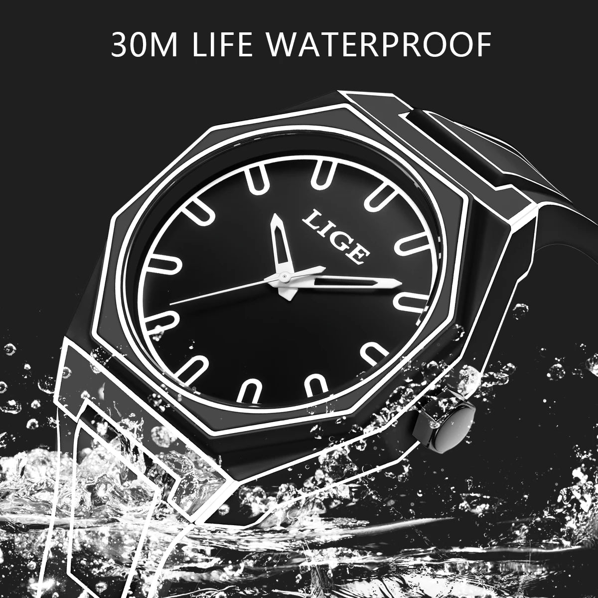 LIGE Sketching Design Man Watch Classic Simple Silicone Strap Leisure Men's Quartz Wristwatch Creative Minimalist Watch for Men