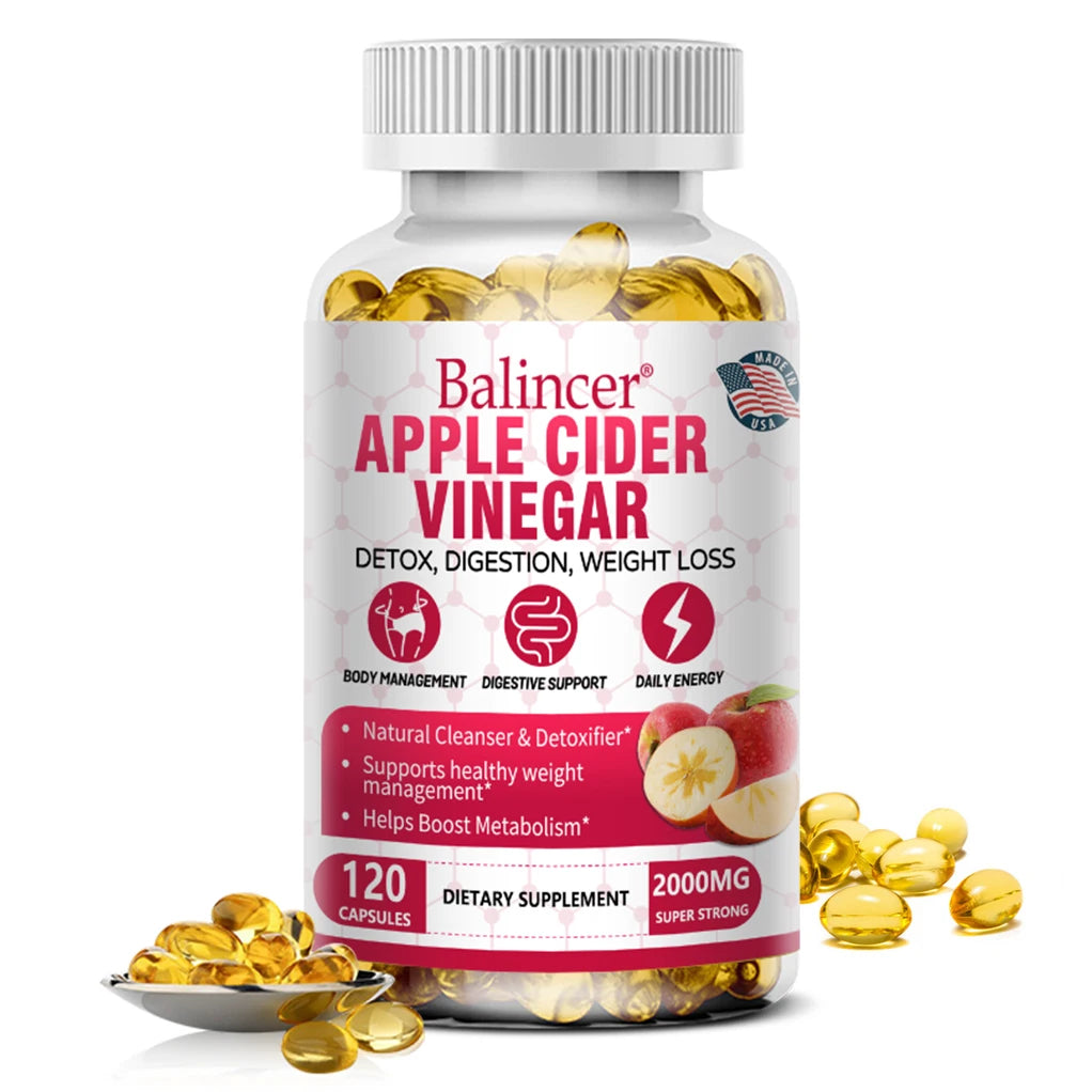 Balincer Apple Cider Vinegar Capsules for Healthy Fat Burning, Digestion, Detoxification and Immunity Boosting