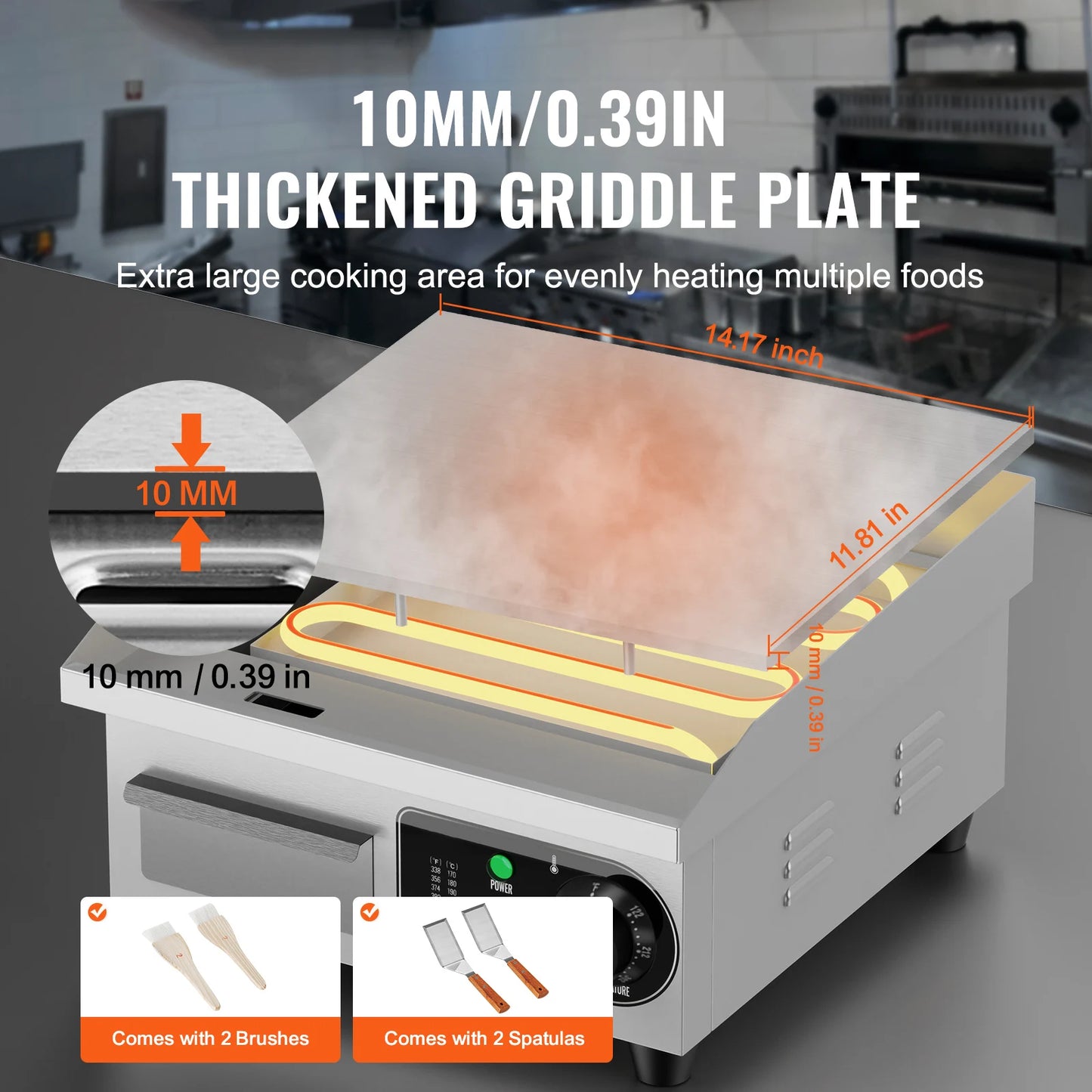 SucceBuy Commercial Electric Griddle Countertop Flat Top Grill 122℉-572 ℉ Adjustable Temprature Stainless Steel Griddle Grill