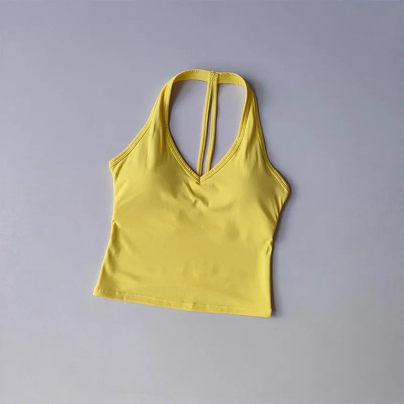 Women's Breathable Seamless Sports Bra Anti-Sweat Hanging Neck Push Up Bra Sport Vest Yoga Fitness Crop Top for Gym Workout Top