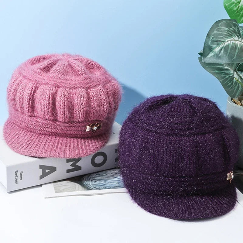 Windproof Pumpkin Beret Hat Woman Knitted Knitted Hat Fashion Ear Guard Keep Warm Peaked Cap