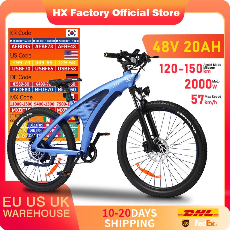 HX Q5 Ebikes 2000W Adults Electric Bike Bicycle 2000W 48V 20AH 27.5 Inch Off-Road Tire Electric E Bikes Mountain Ebike