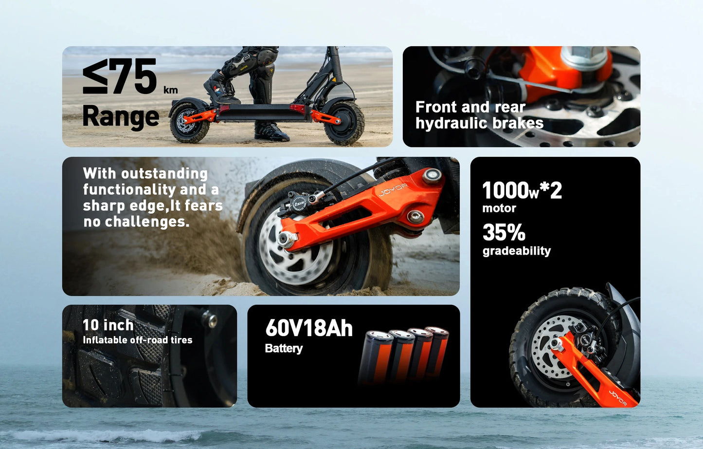 JOYOR T10 Electric Scooter 2000W Dual Motor 60V18AH Battery Off road EScooter Adult Commuter Travel E-Scooter 1 year warranty